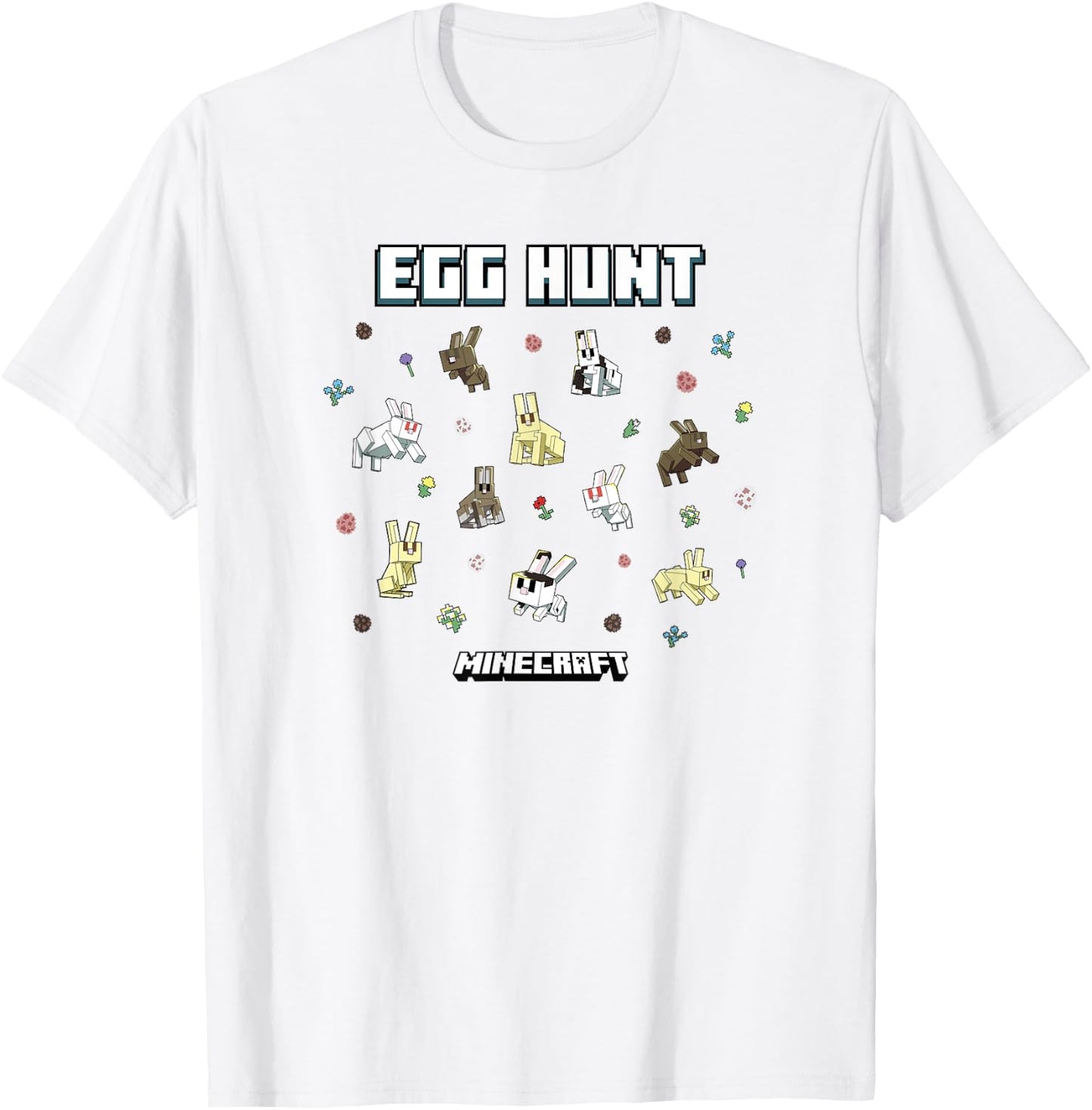 Minecraft Easter Egg Hunt Jumping Rabbits Eggs And Flowers T-Shirt - T-Shirt | White