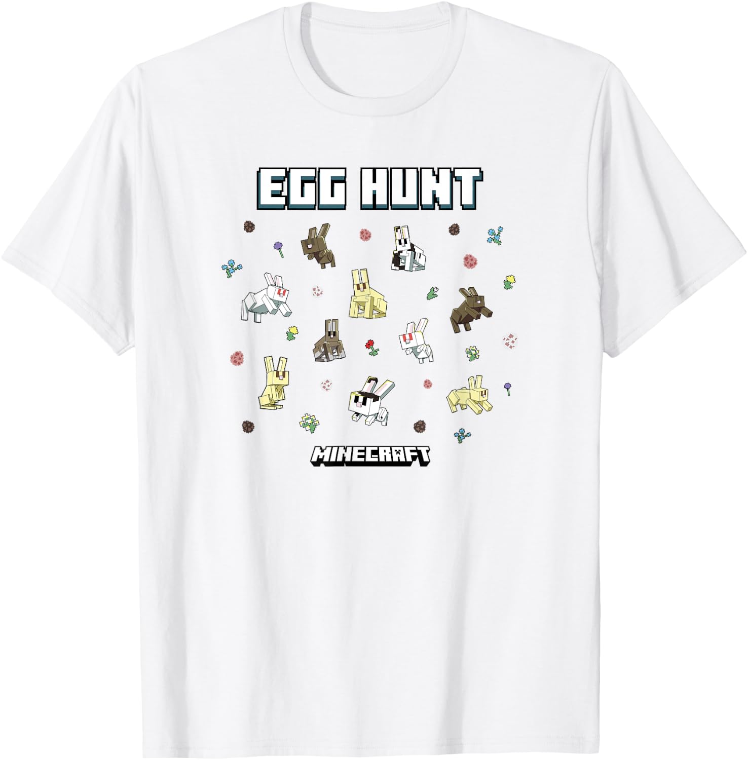 Minecraft Easter Egg Hunt Jumping Rabbits Eggs And Flowers T-Shirt - T-Shirt | White