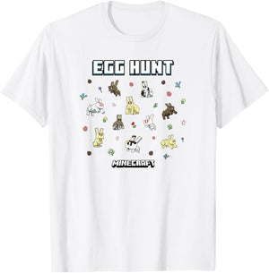 Minecraft Easter Egg Hunt Jumping Rabbits Eggs And Flowers T-Shirt - T-Shirt | White