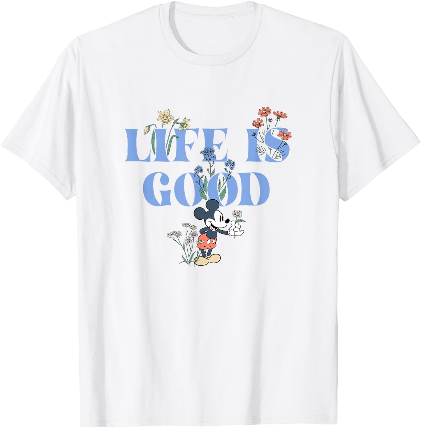Disney Mickey and Friends Life is Good Vintage Cute Logo T-Shirt - T-Shirt | White