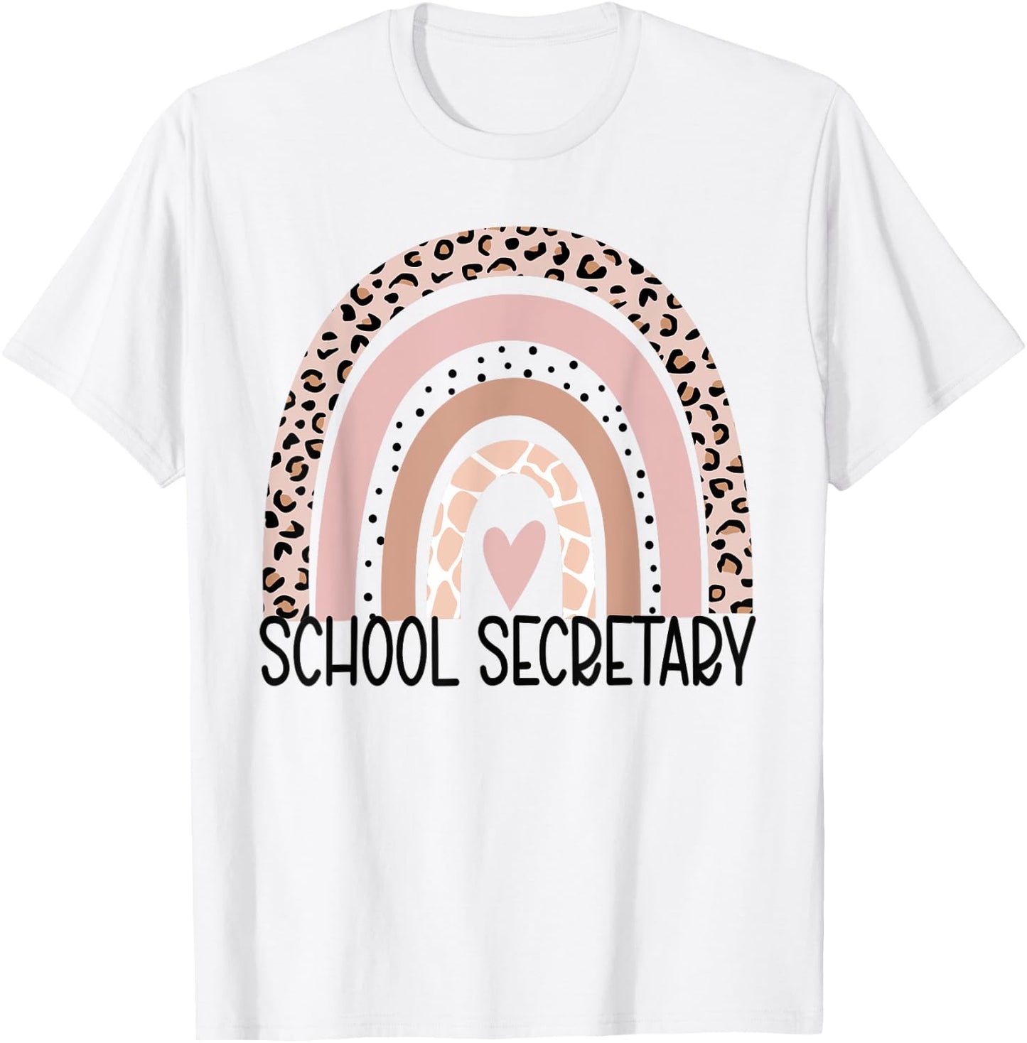 School Secretary leopard rainbow Cute School Secretary T-Shirt - T-Shirt | White