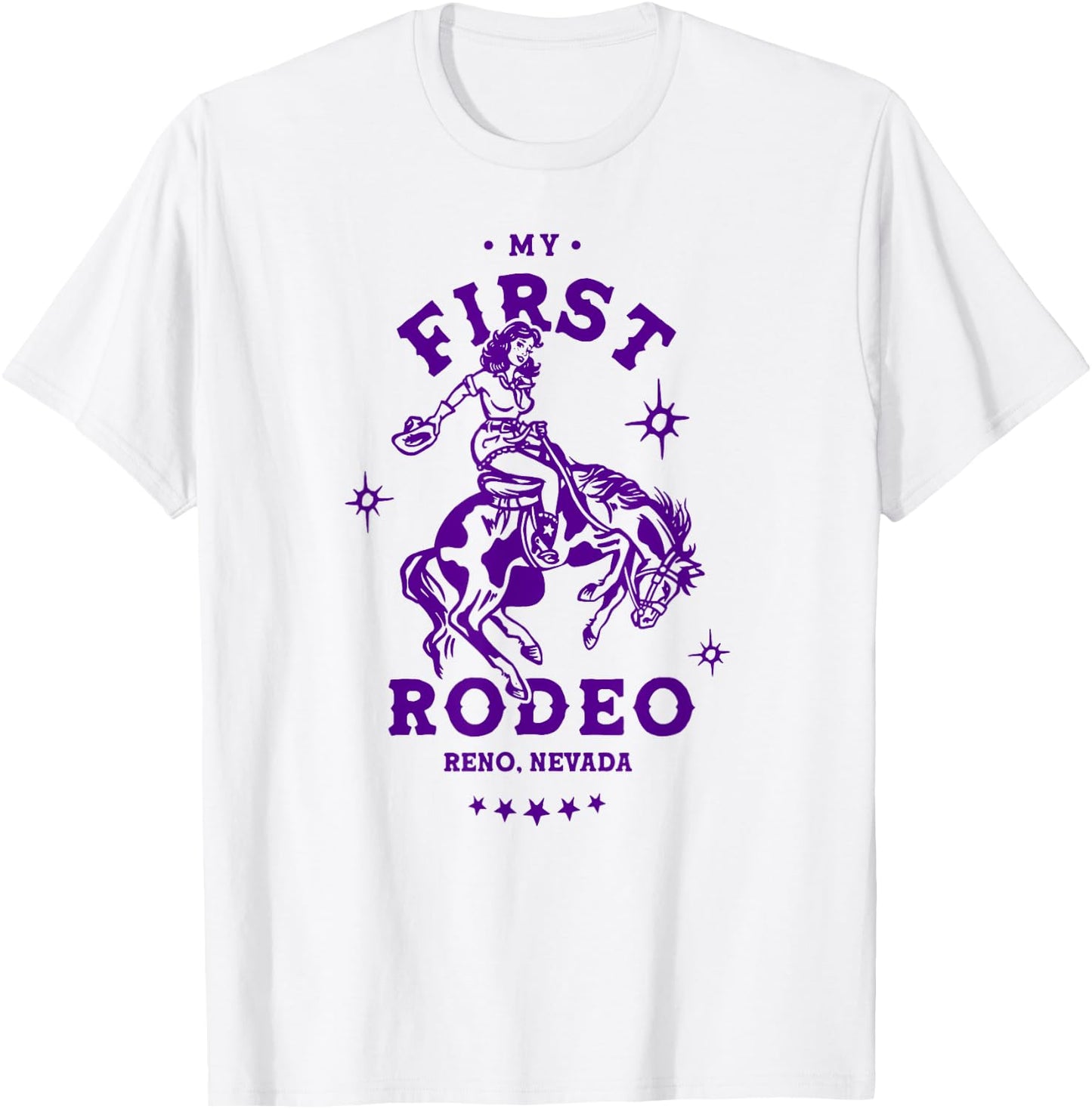 Reno, Nevada First Rodeo Funny Retro Western Cowgirl Travel T-Shirt - T-Shirt | White
