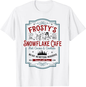 Frosty's Snowflake Cafe With Hot Cocoa And Cookies Christmas T-Shirt - T-Shirt | White