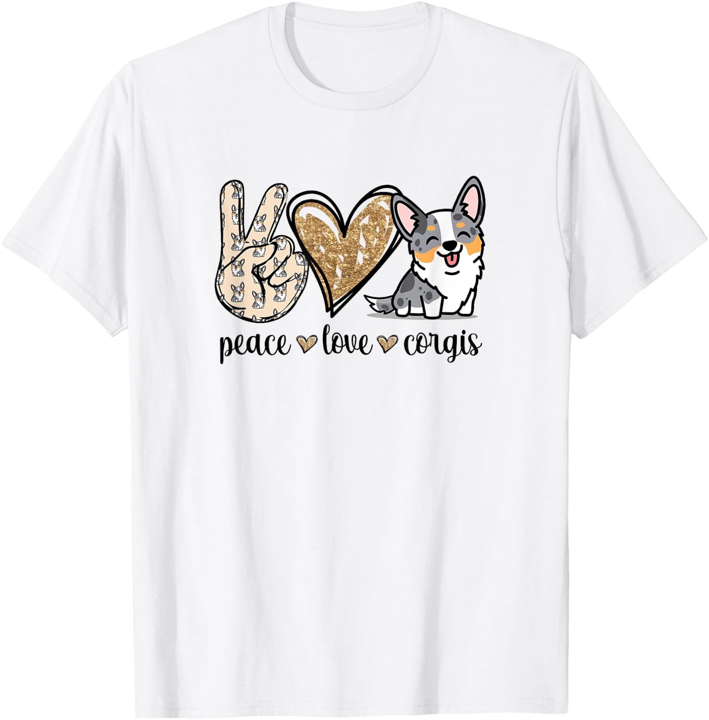 Funny Kawaii Peace Love Cardigan Blue Merle Corgi Lover T-Shirt - T-Shirt | White