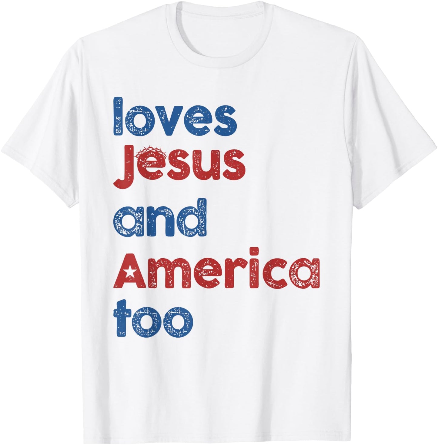 Retro Loves Jesus and America Too 4th Of July Gifts T-Shirt - T-Shirt | White