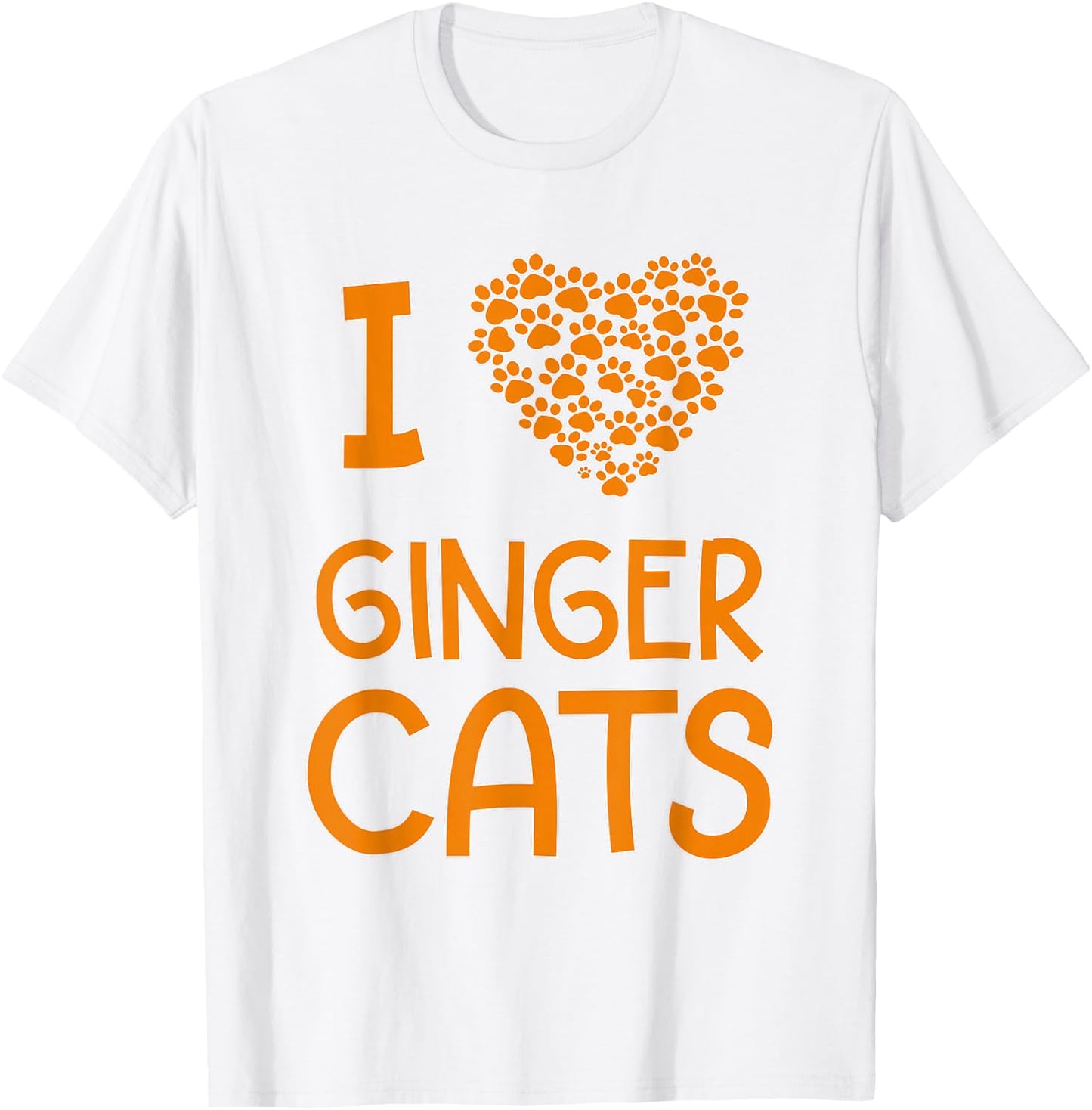I Love Ginger Cats Cat Lover Paw Print Heart T-Shirt - T-Shirt | White