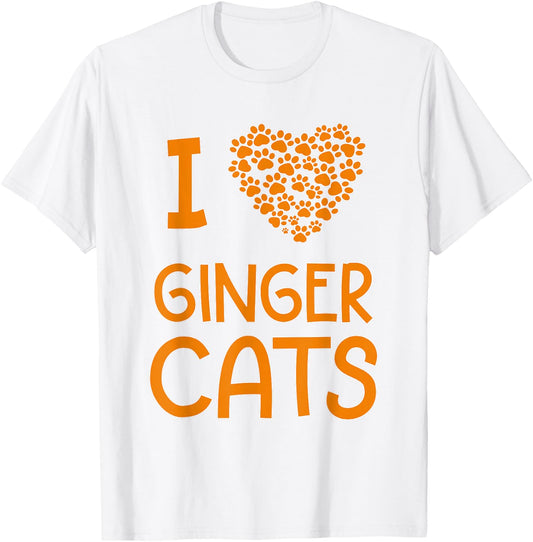 I Love Ginger Cats Cat Lover Paw Print Heart T-Shirt - T-Shirt | White
