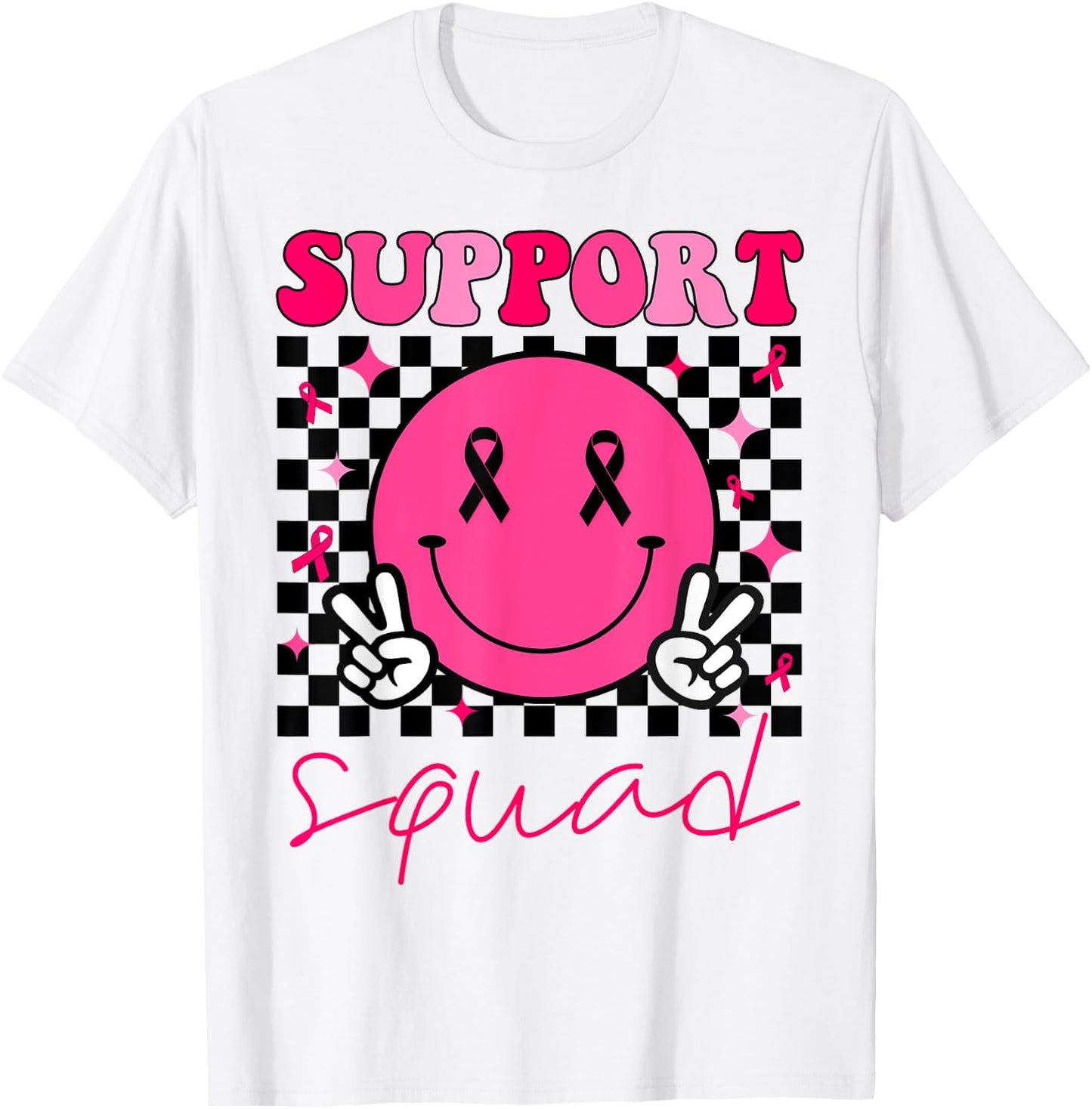 Groovy Breast Cancer Awareness Men Women Kids Support Squad T-Shirt - T-Shirt | White