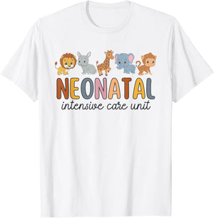 Women Groovy Neonatal Intensive Care Unit Animals NICU Nurse T-Shirt - T-Shirt | White