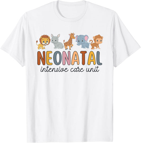 Women Groovy Neonatal Intensive Care Unit Animals NICU Nurse T-Shirt - T-Shirt | White