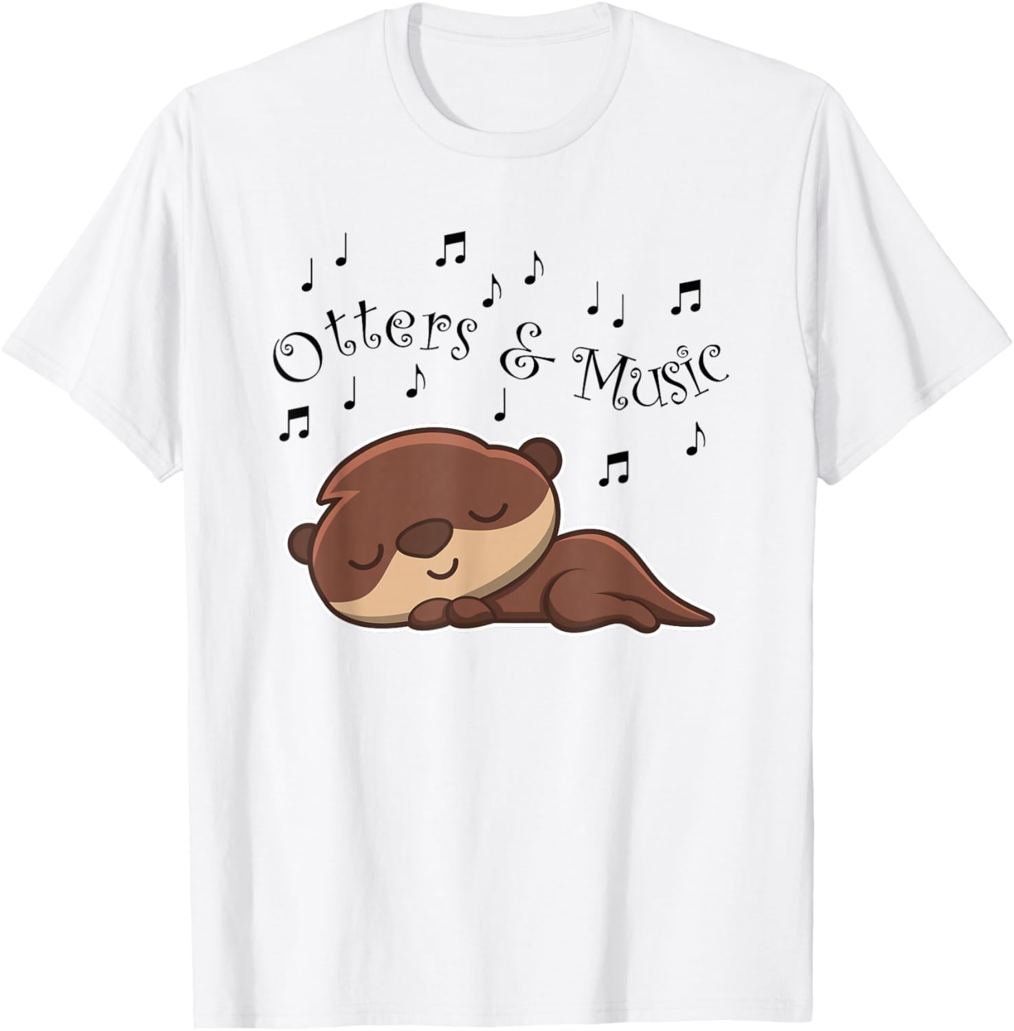Otters and Music Notes Musician Clef Cute Sea Otter T-Shirt - T-Shirt | White