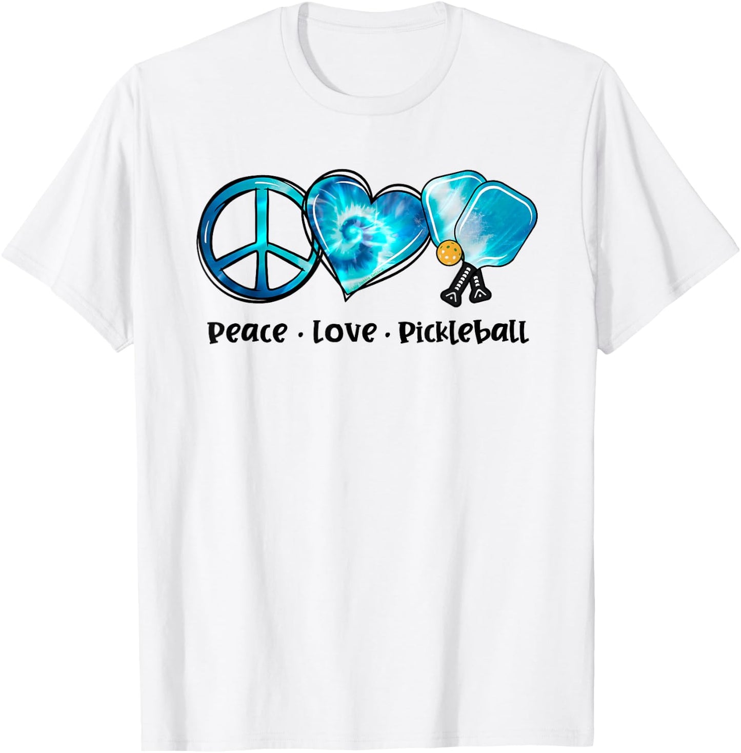 Blue Tie Dye Peace Love Pickleball Lovers Cute Pickleball T-Shirt - T-Shirt | White