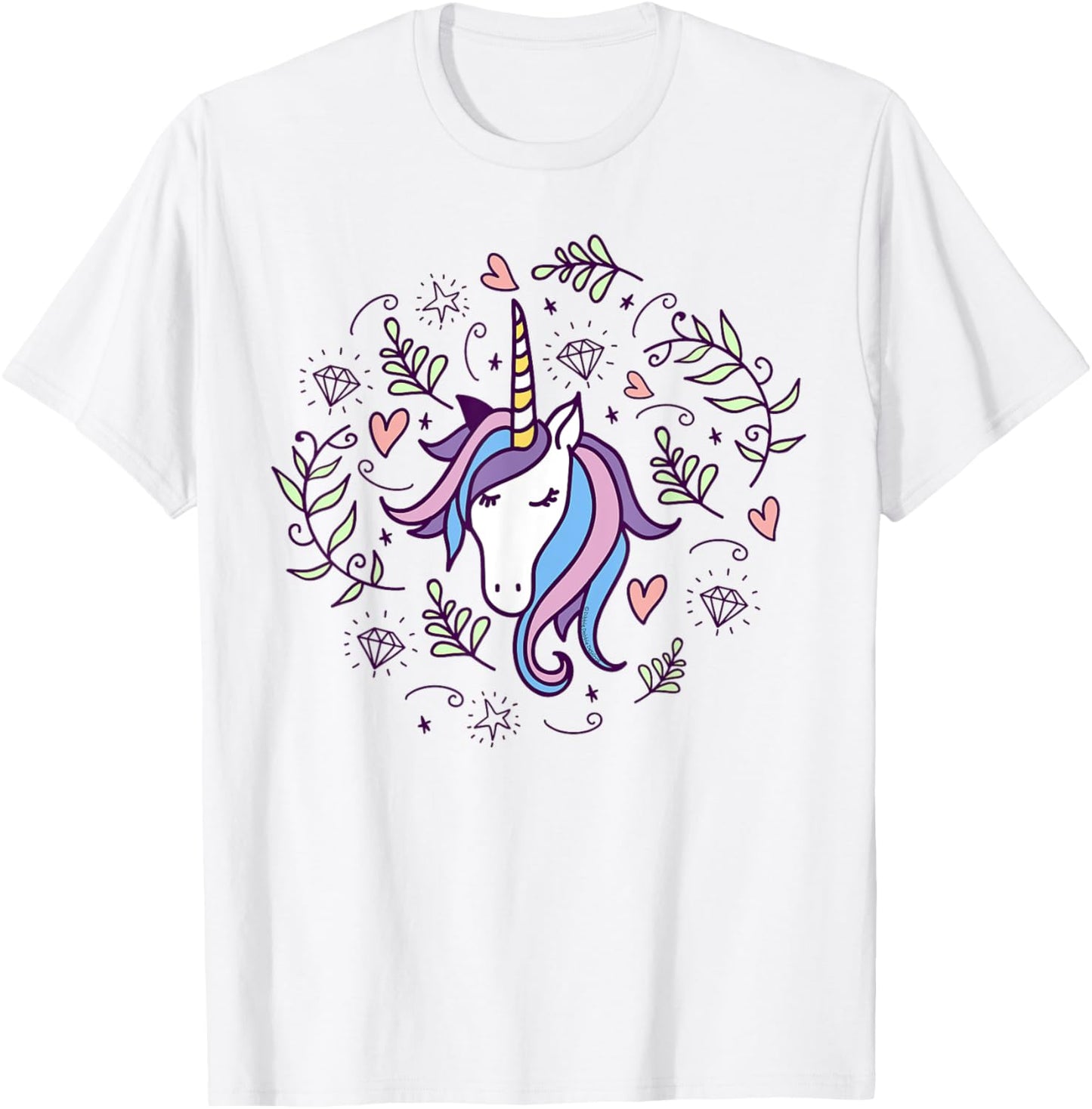 Unicorn with Pink Hearts and Diamonds Magical Unicorn T-Shirt - T-Shirt | White