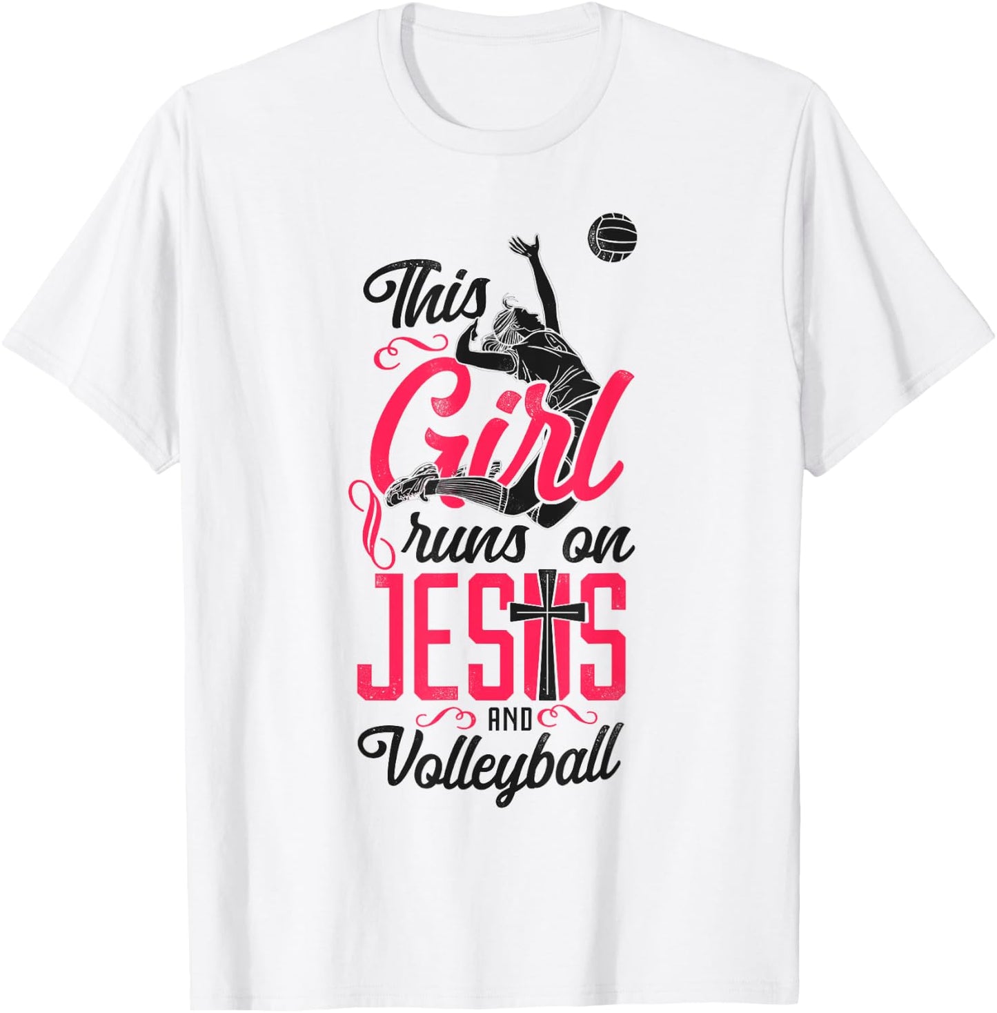 Volleyball Player Team Vintage This Girl Runs On Jesus And T-Shirt - T-Shirt | White