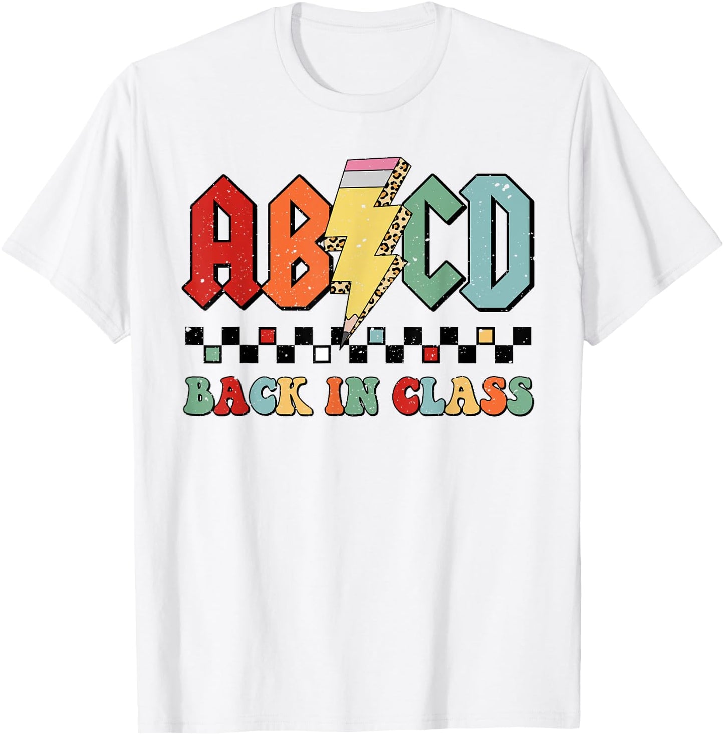 Back In Class ABCD Pencil Leopard Back To School Teachers T-Shirt - T-Shirt | White