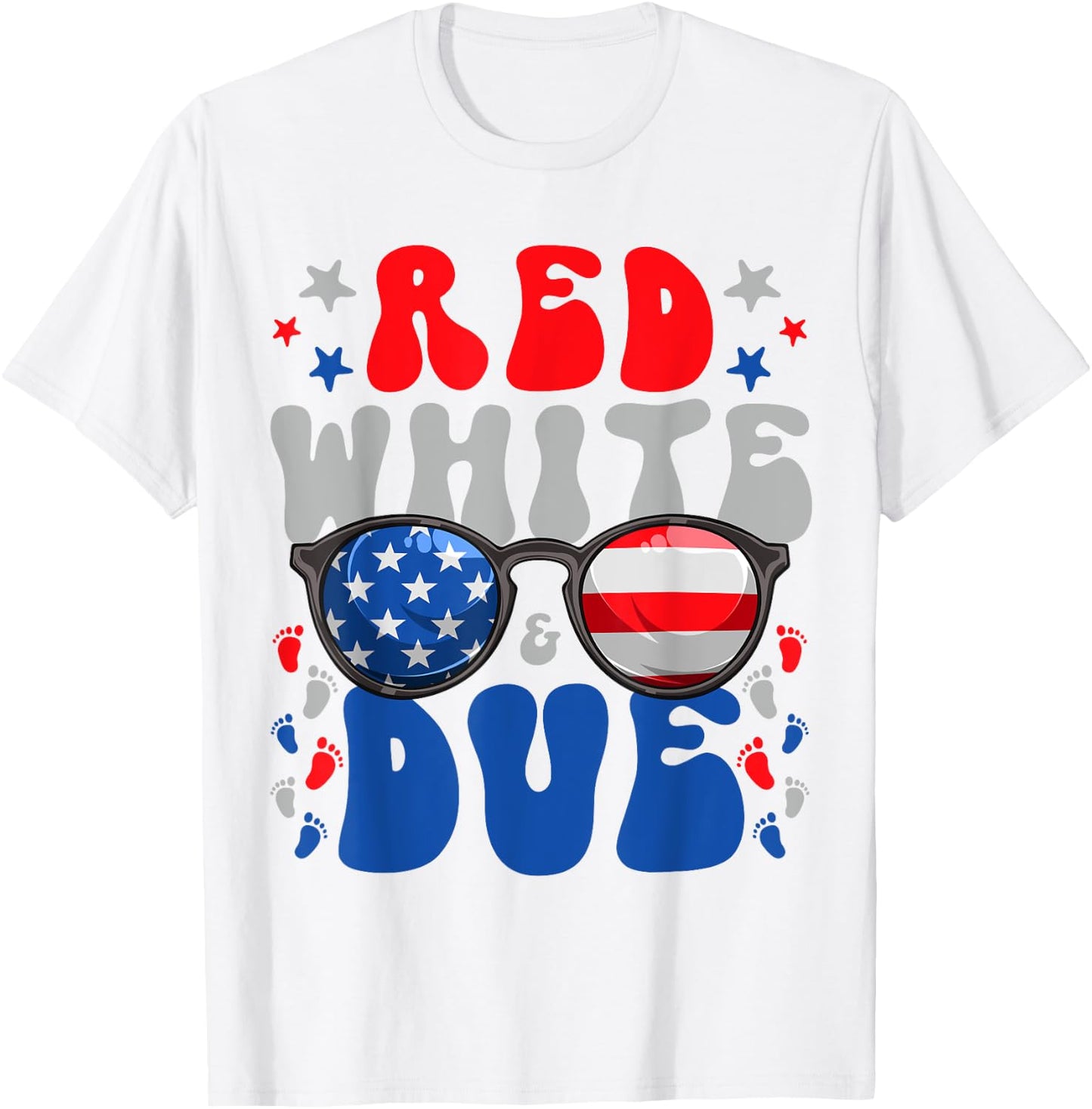 4th of July Pregnancy Dress Red White And Due Baby Reveal Women Men T-Shirt - T-Shirt | White
