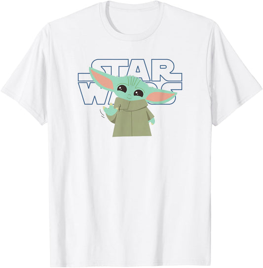 Star Wars: The Mandalorian Grogu Friendly Wave Logo T-Shirt - T-Shirt | White