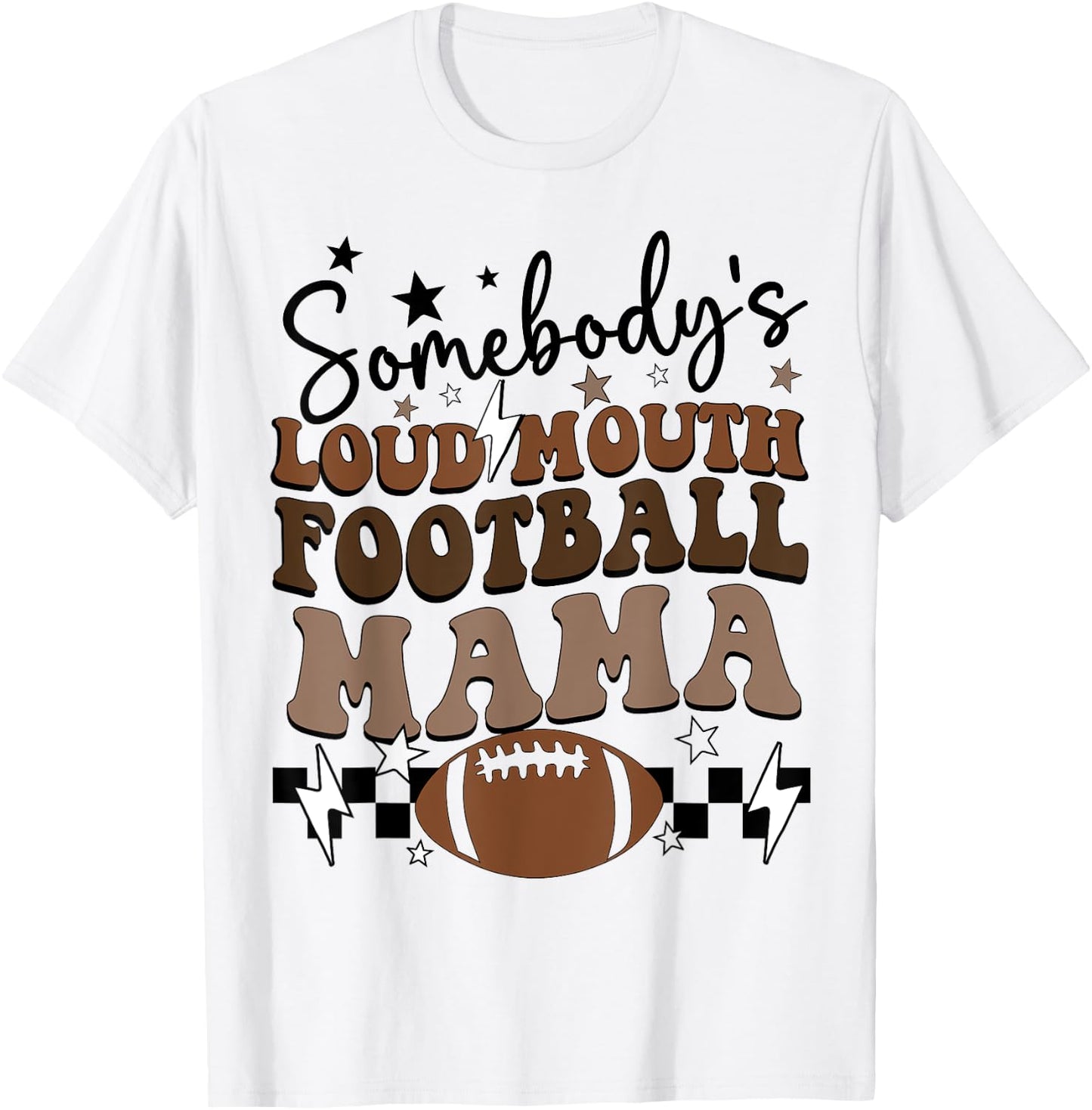Somebody's Loudmouth Football Mama retro groovy football mom T-Shirt - T-Shirt | White