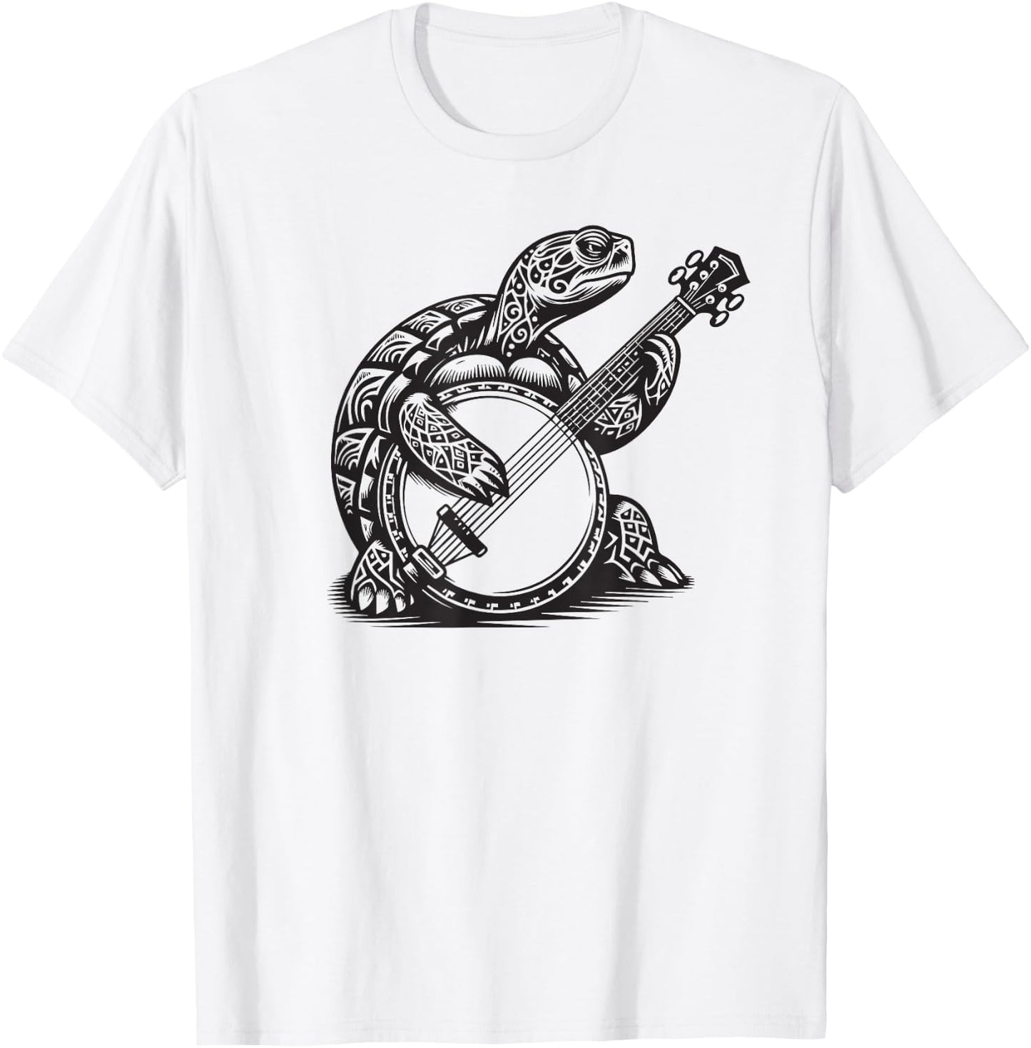 Turtle Playing Banjo Tribal Art Music Festival Zen T-Shirt - T-Shirt | White