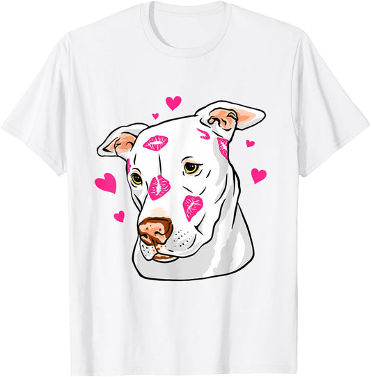 Pit Bull Terrier Kiss Lips Hearts T-Shirt - T-Shirt | White