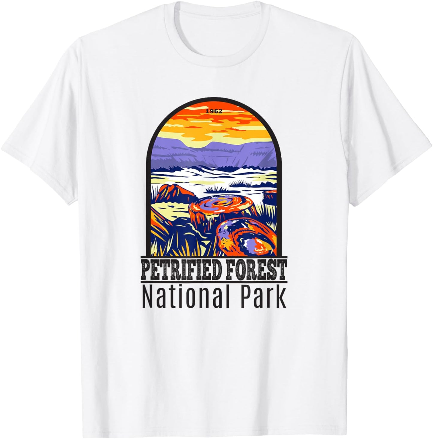 Totally Wild Designs Petrified Forest National Park Retro , Grey, Small, Classic Fit, Short Sleeve, , -Adult T-Shirt - T-Shirt | White