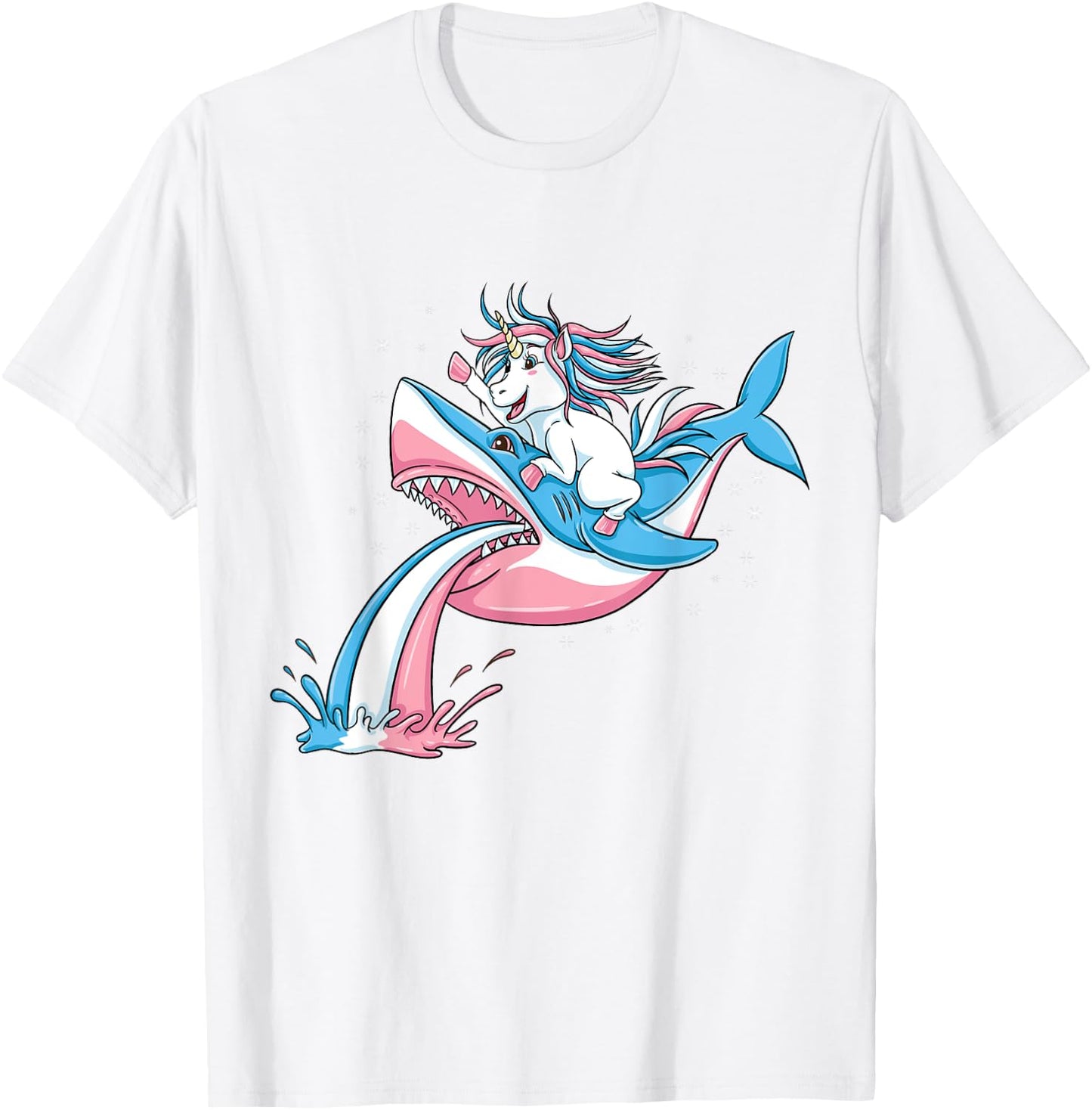 Unicorn Riding Trans Pride Shark Transgender T-Shirt - T-Shirt | White