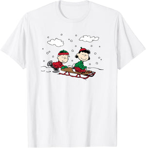 Peanuts Linus Lucy Sledge T-Shirt - T-Shirt | White