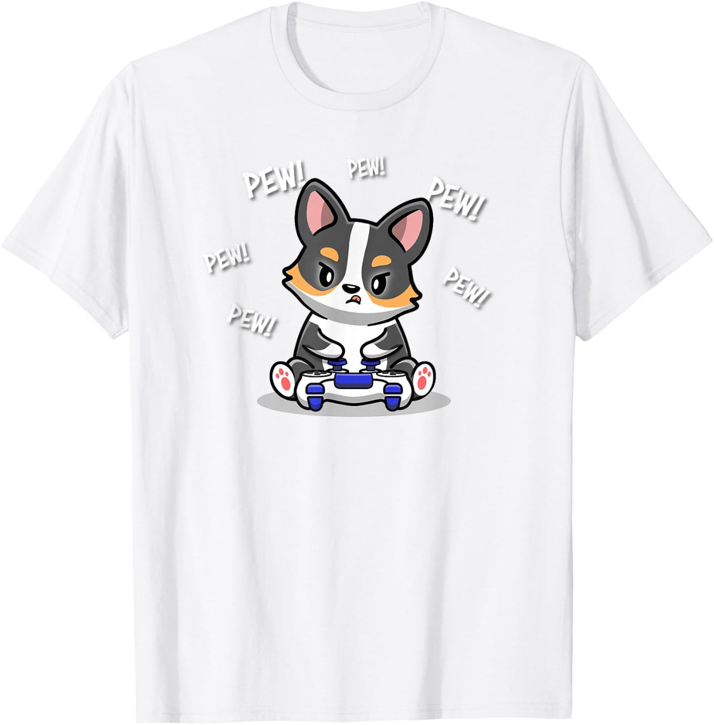 Funny Kawaii Kids Boy Video Gamer Black Tricolor Corgi Lover T-Shirt - T-Shirt | White