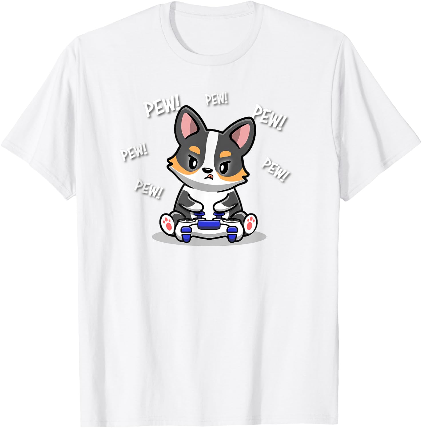 Funny Kawaii Kids Boy Video Gamer Black Tricolor Corgi Lover T-Shirt - T-Shirt | White