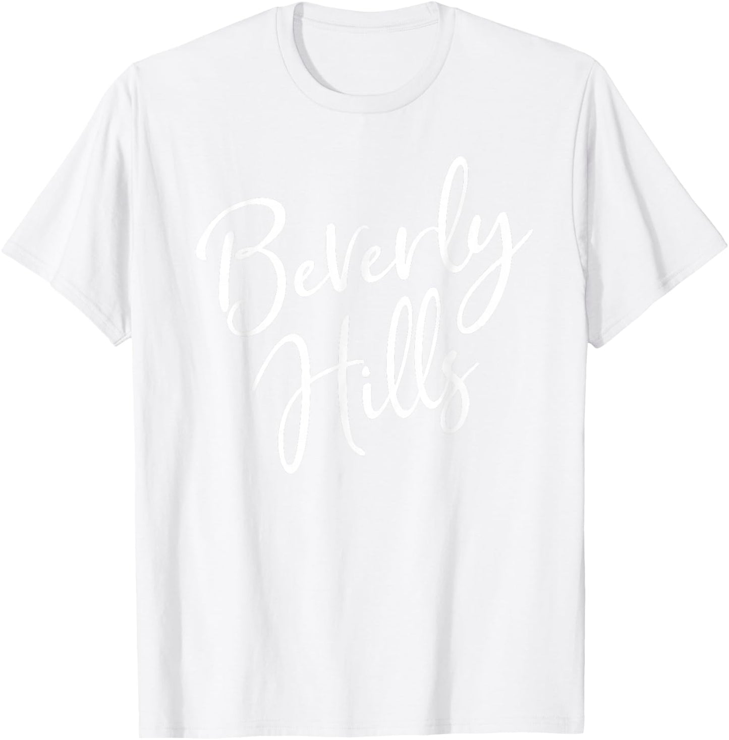 Beverly Hills Script Text Pink with White Print T-Shirt - T-Shirt | White