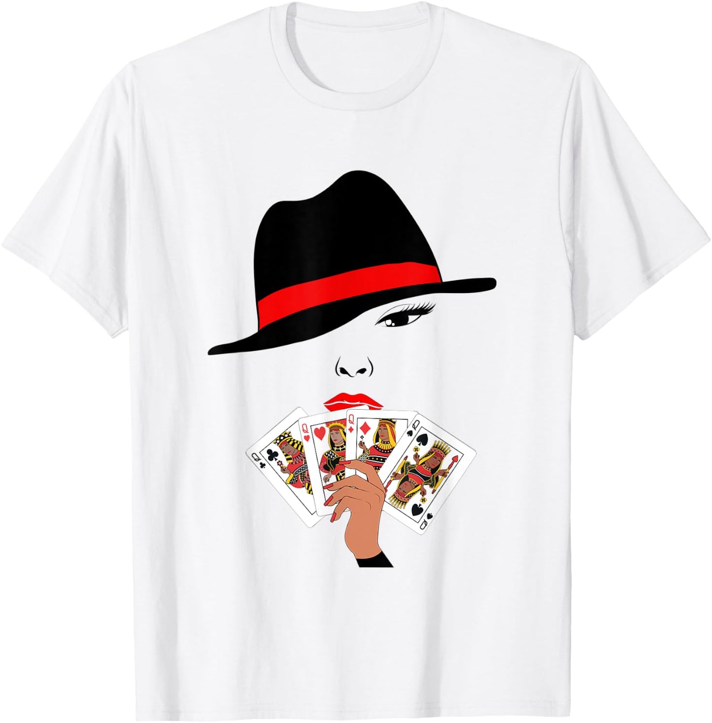 Melanin Queens Playing Cards Poker Player Gambling Hand T-Shirt - T-Shirt | White