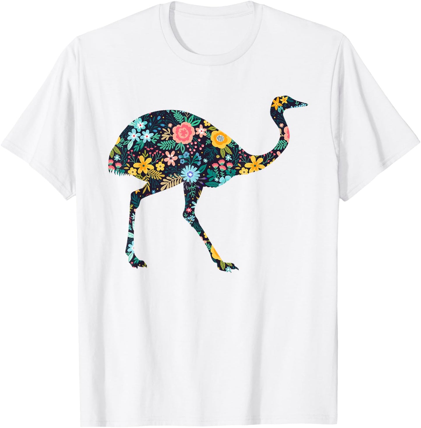 Floral Rhea Bird Silhouette Girls Graphic T-Shirt - T-Shirt | White