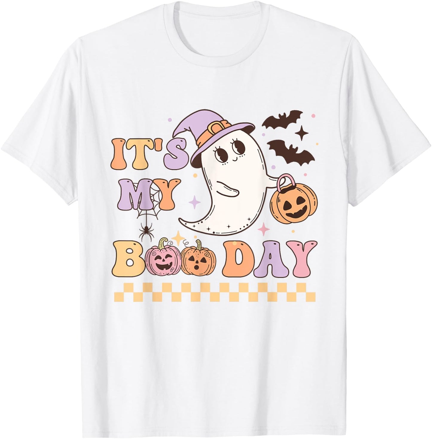 Funny Its My Boo Day Cute Halloween Birthday Ghost Pink Bow T-Shirt - T-Shirt | White