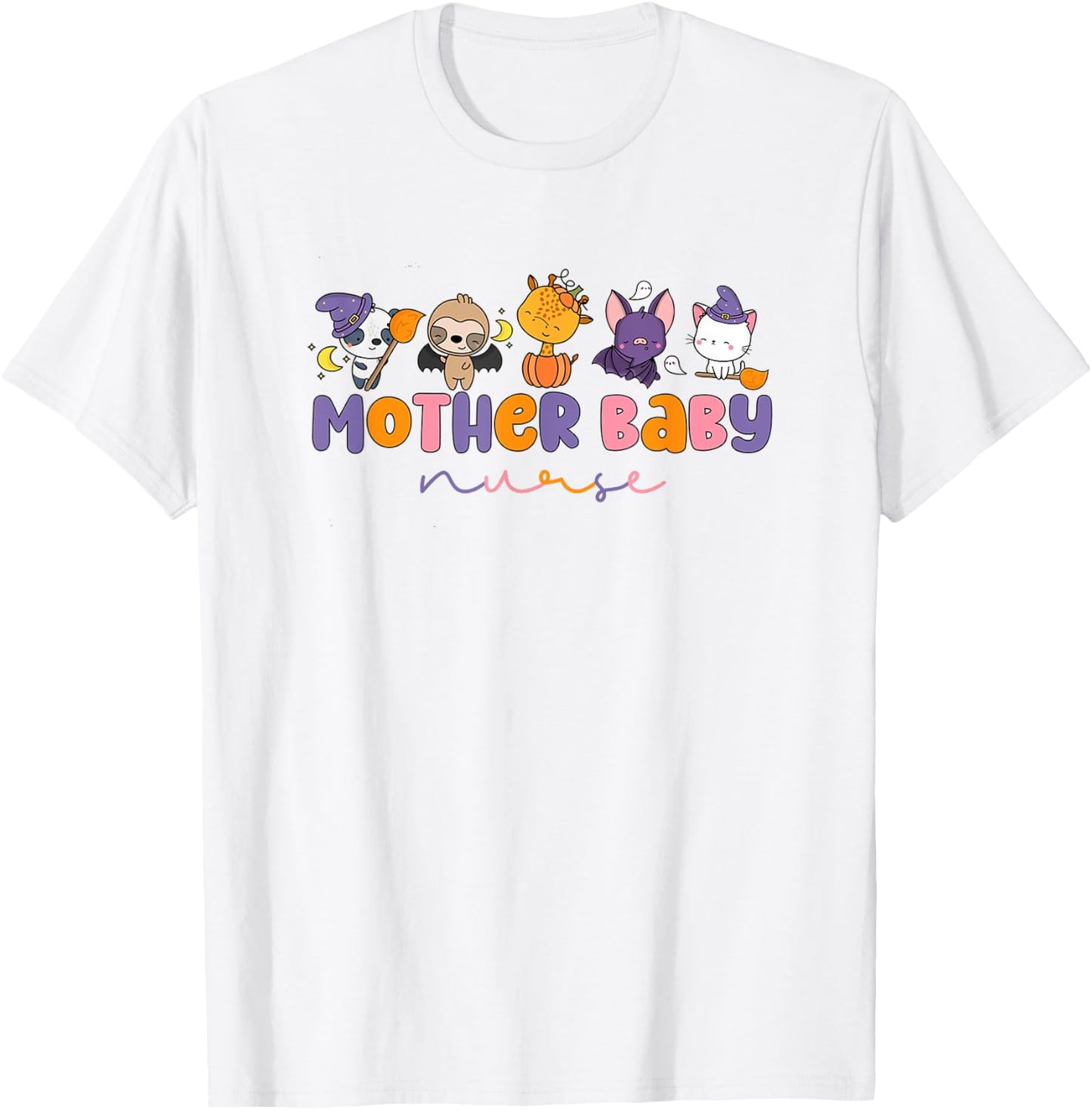 Retro Mother Baby Nurse Halloween Animal Postpartum Nursing T-Shirt - T-Shirt | White