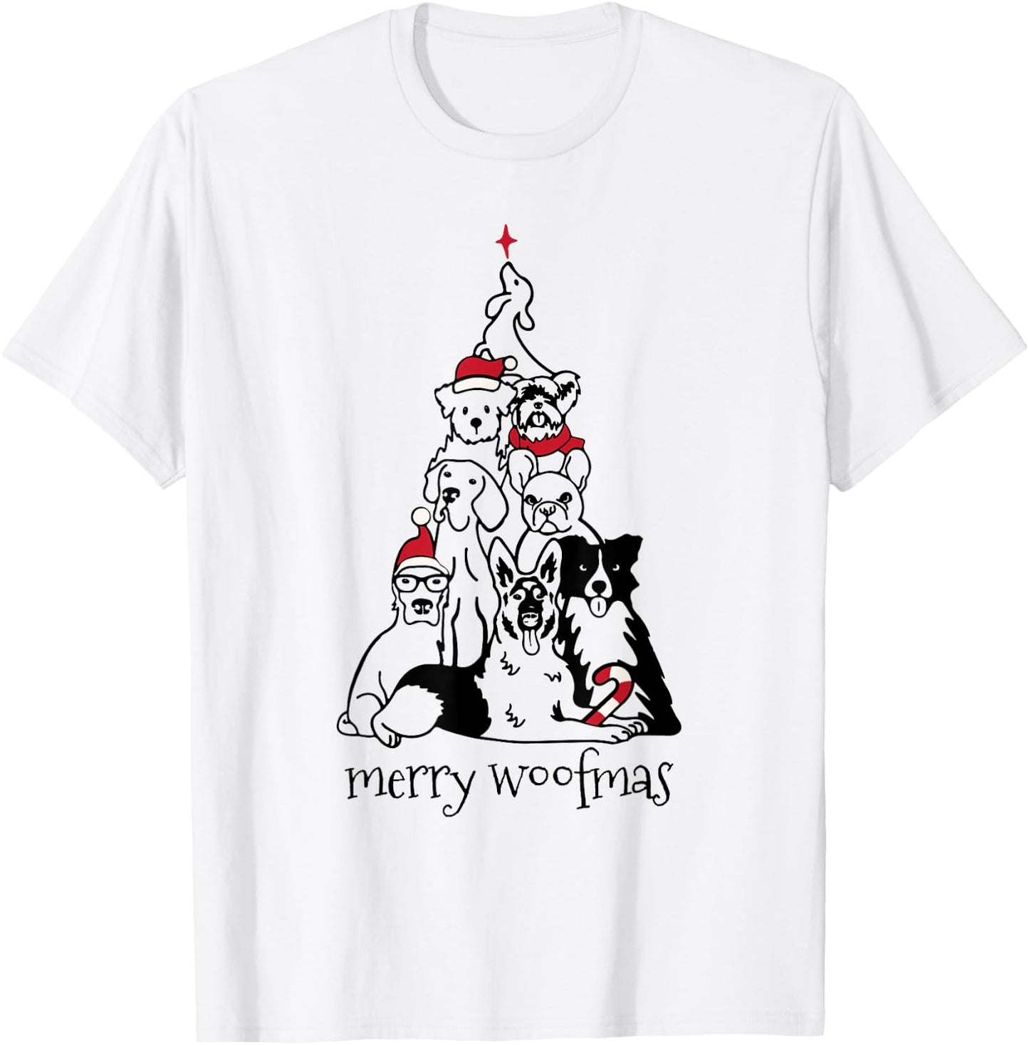 Merry Woofmas Dog Christmas Tree T-Shirt - T-Shirt | White