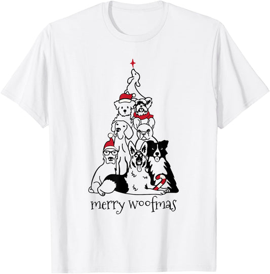 Merry Woofmas Dog Christmas Tree T-Shirt - T-Shirt | White
