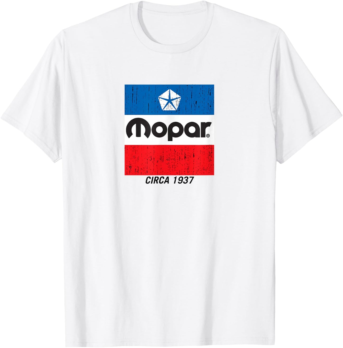 Mopar Distressed Retro Flag Logo T-Shirt - T-Shirt | White