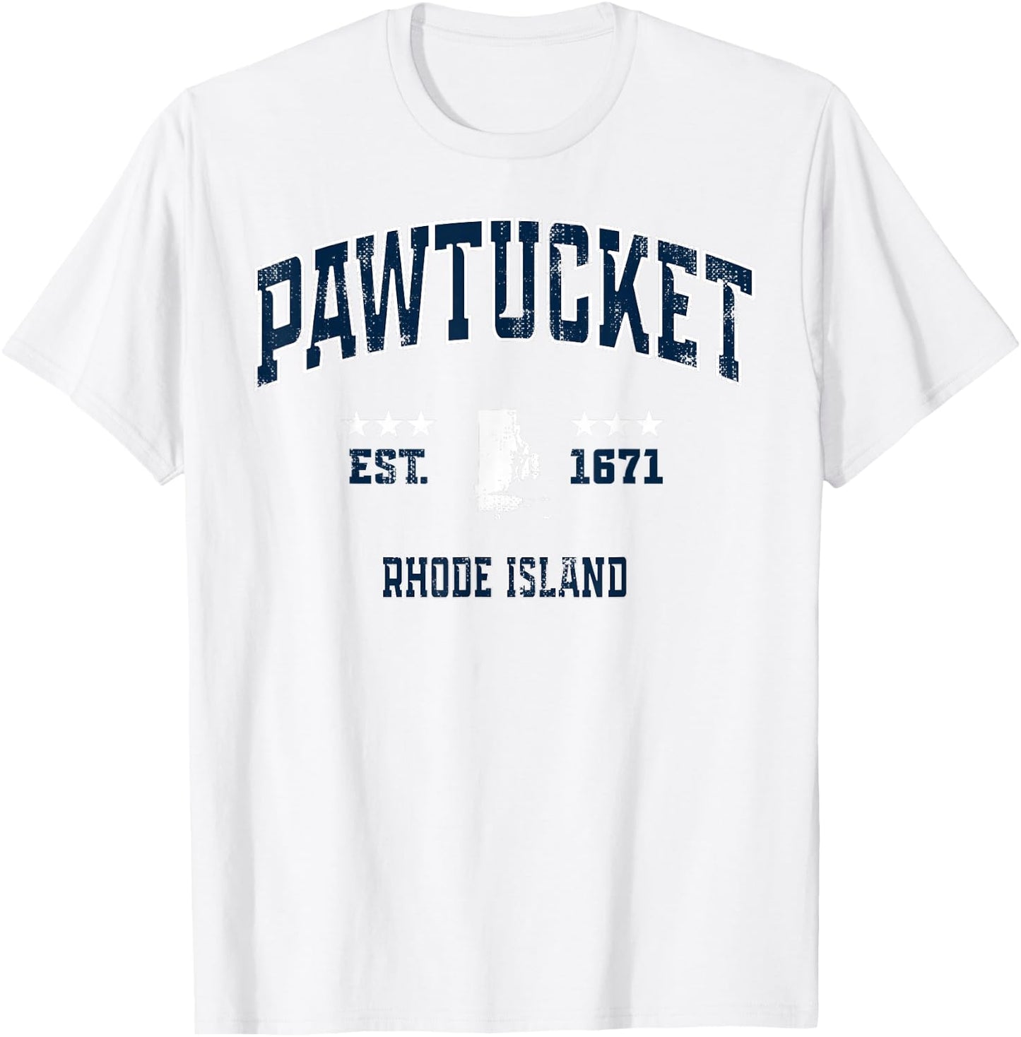 Pawtucket Rhode Island RI Vintage Athletic Navy Sports T-Shirt - T-Shirt | White
