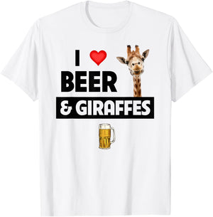 I Love Beer and Giraffes Drinking Glass Safari Animals Zoo T-Shirt - T-Shirt | White