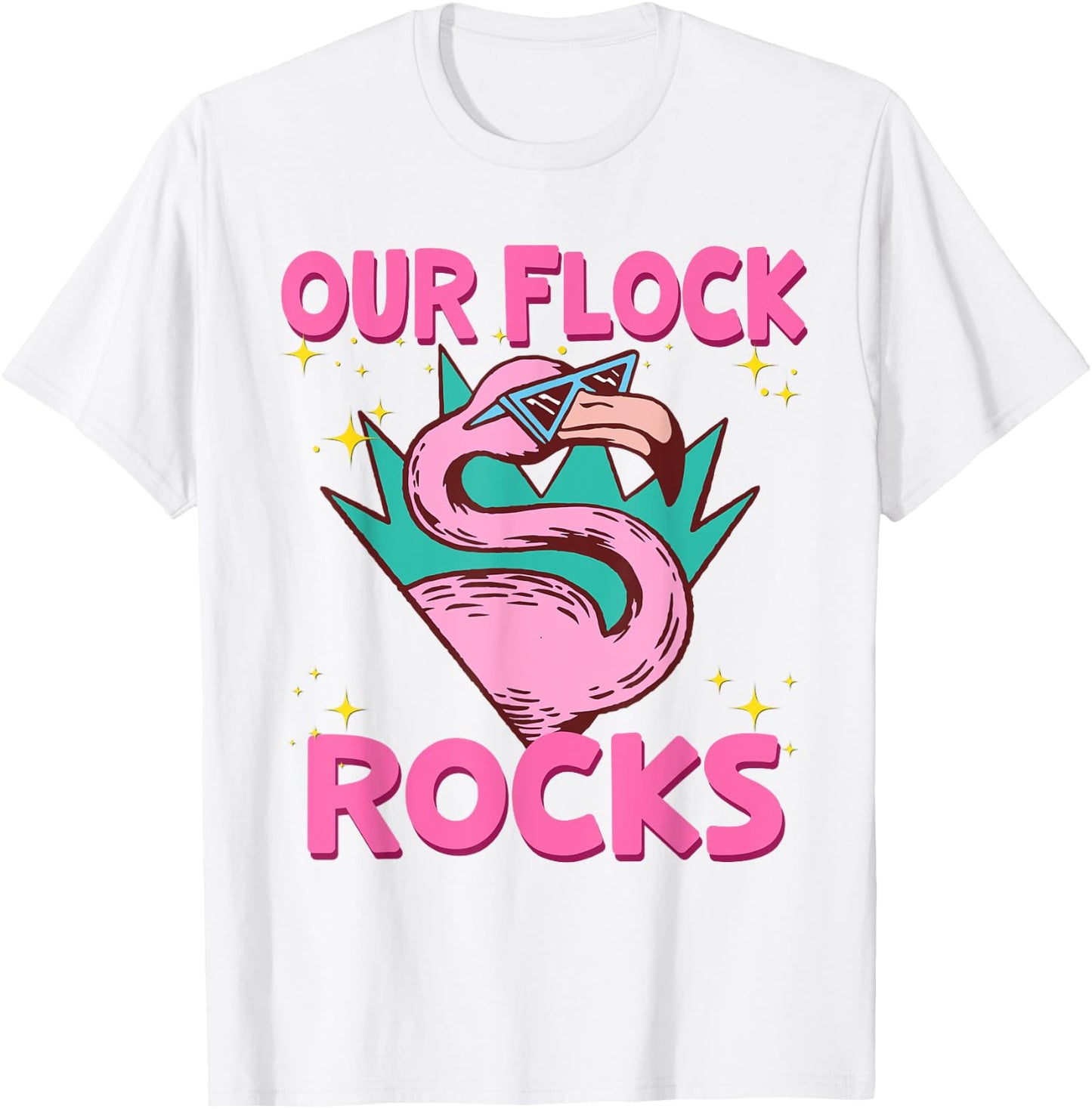 Our Flock Rocks Flamingo Matching Family Vacation Group T-Shirt - T-Shirt | White
