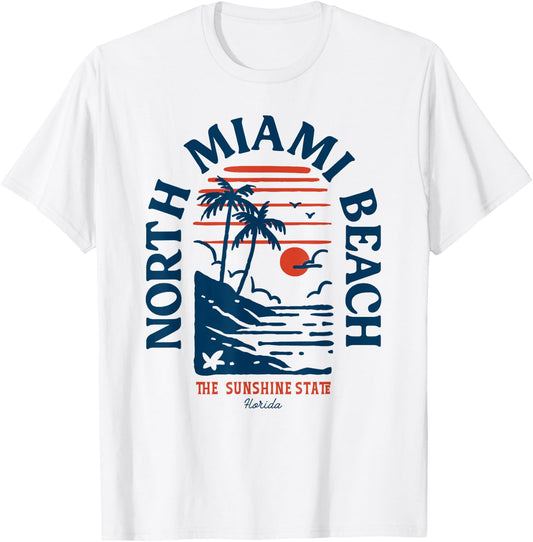 North Miami Beach Florida Beach Surf Vintage Blue T-Shirt - T-Shirt | White