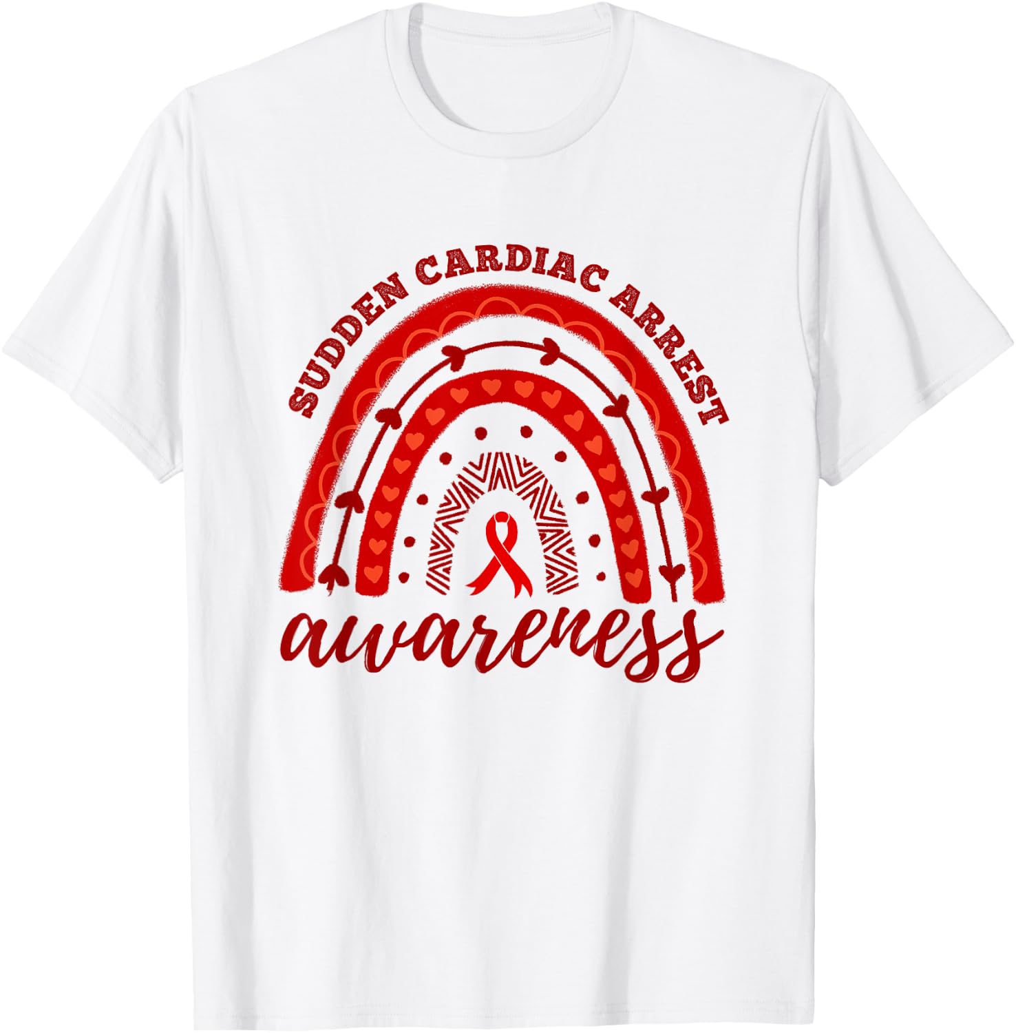 Rainbow Red Ribbon Sudden Cardiac Arrest Awareness T-Shirt - T-Shirt | White