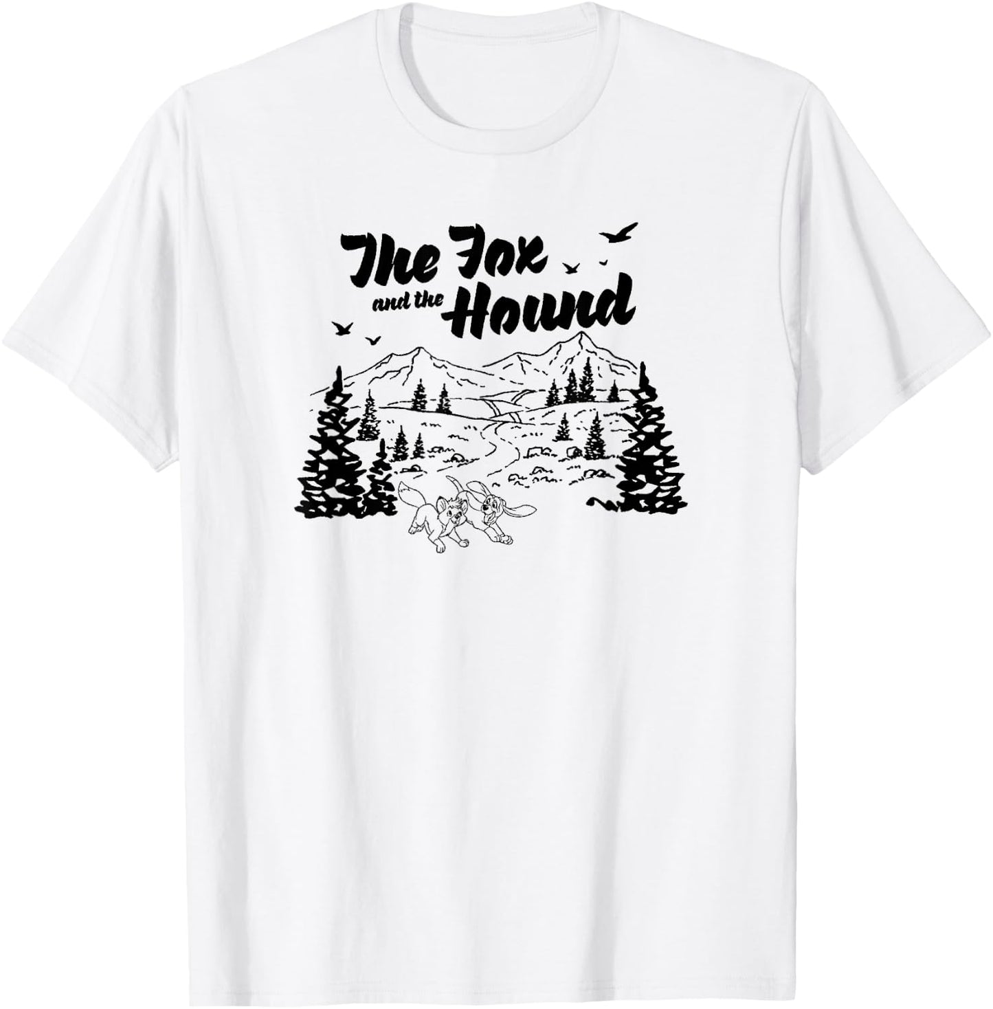 Disney The Fox and the Hound Friends Landscape Vintage Logo T-Shirt - T-Shirt | White