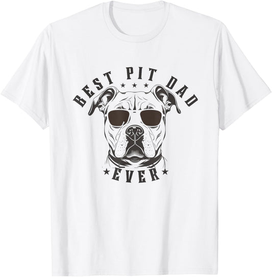 Men's Best Pitbull Dad Ever with Graphic Pitbull Face T-Shirt - T-Shirt | White