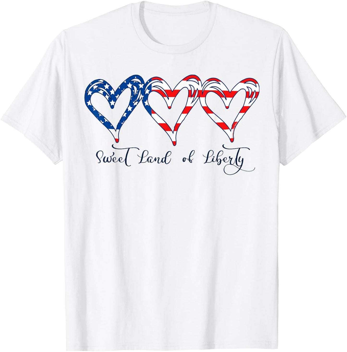 USA Flag Patriotic Hearts 4th of July Sweet Land of Liberty T-Shirt - T-Shirt | White