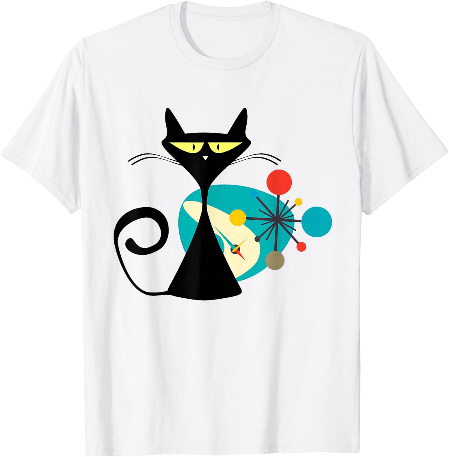 Midcentury Mid Century Cat Retro Atomic Age Space Modern T-Shirt - T-Shirt | White