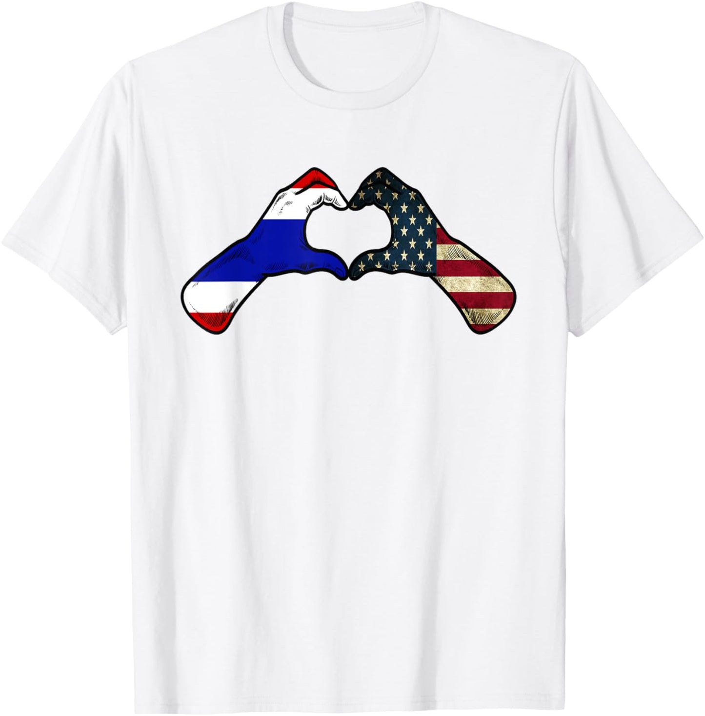 Thailand American USA Flag - USA Thai Heart T-Shirt - T-Shirt | White