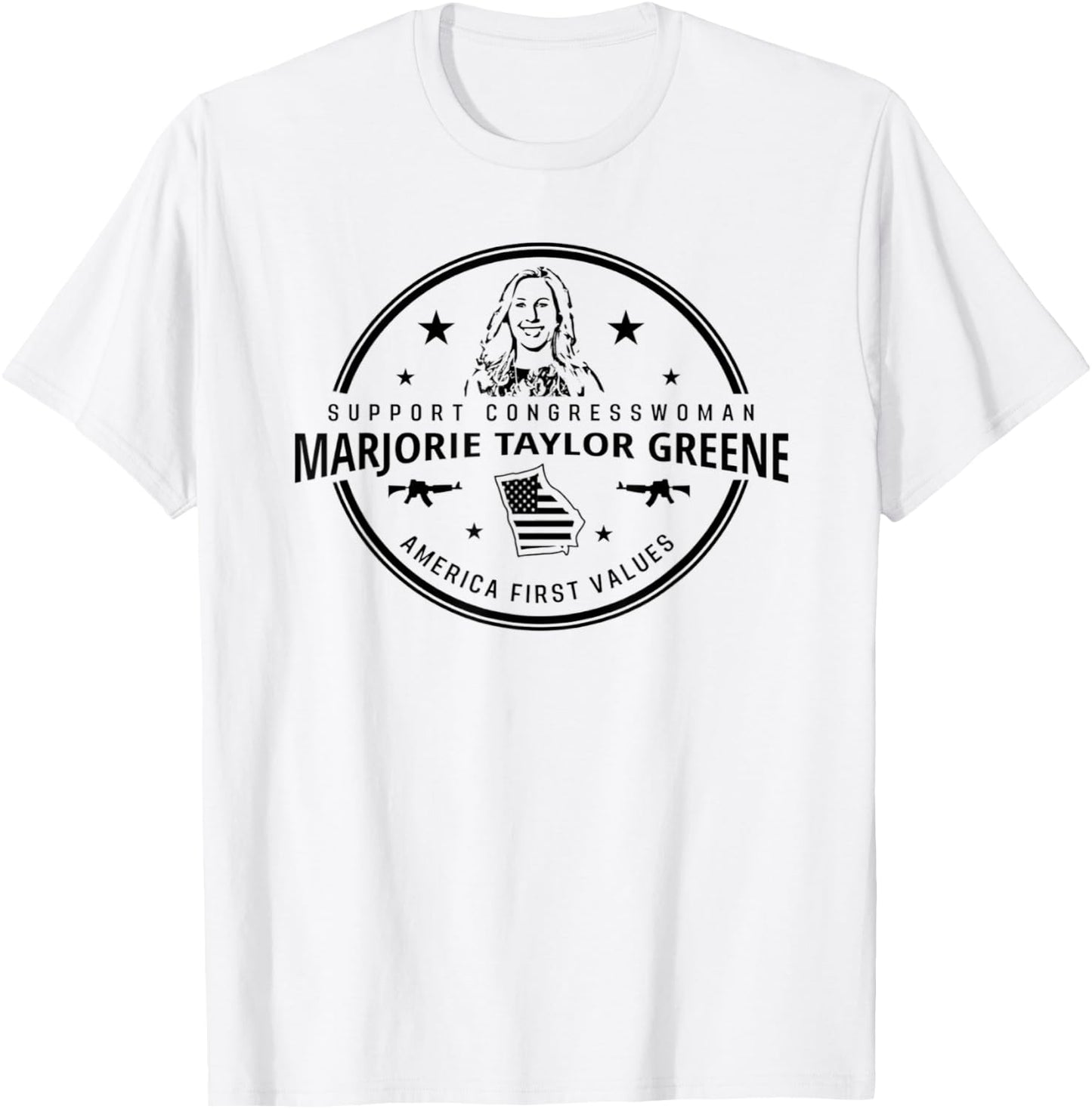 Support Marjorie Taylor Greene MTG America First Values T-Shirt - T-Shirt | White