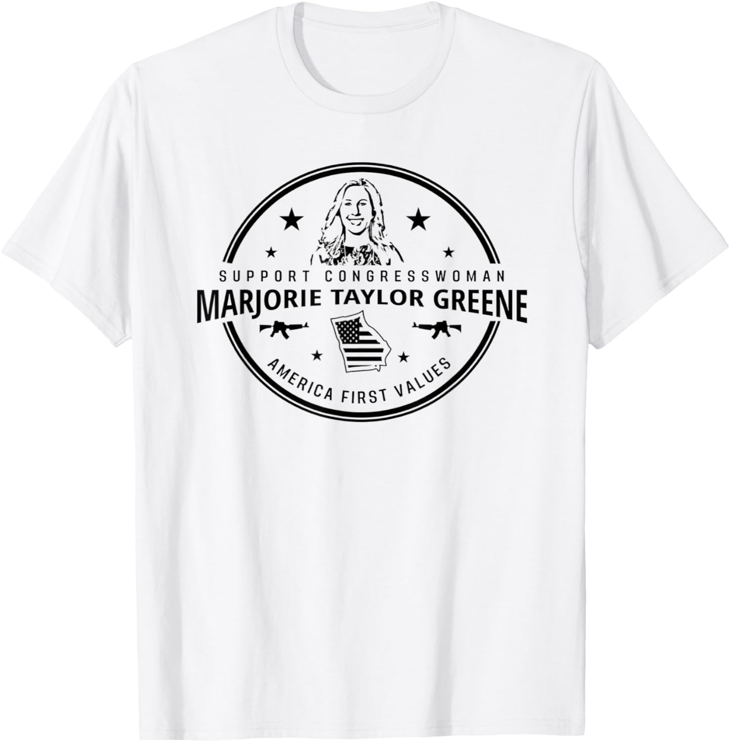 Support Marjorie Taylor Greene MTG America First Values T-Shirt - T-Shirt | White
