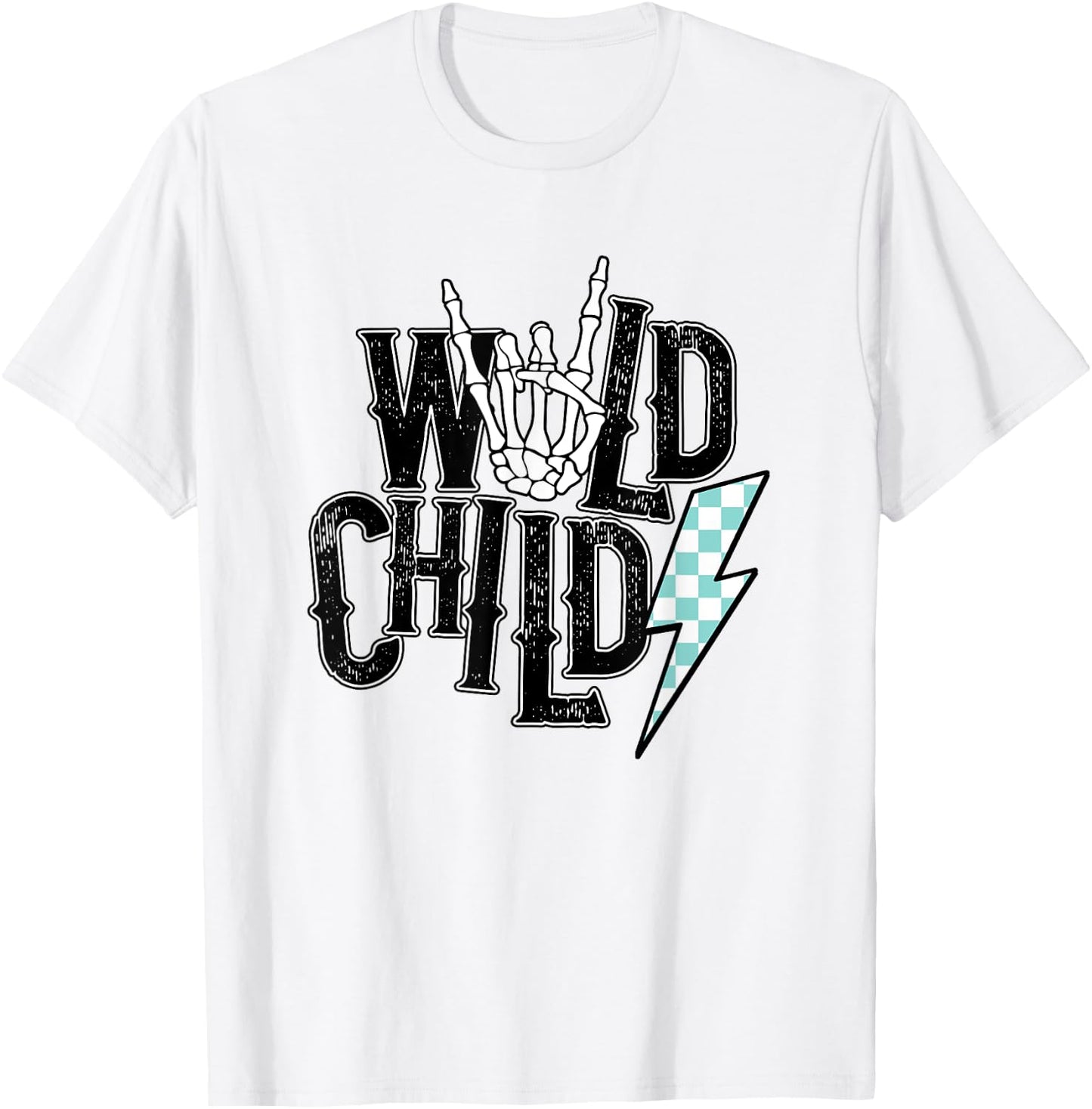 Wild Child Lightning Checkered T-Shirt - T-Shirt | White